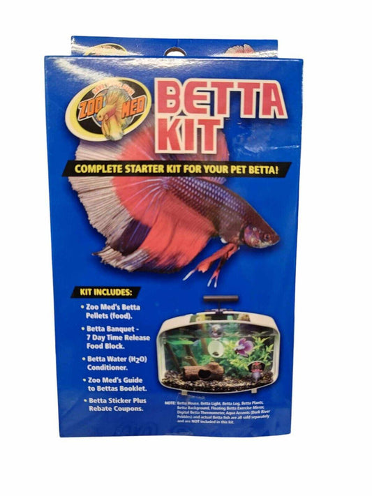 Betta Kit complete starter kit for pet betta fish, includes food, tank, and accessories.