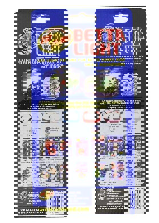 Betta Light LED fixture for betta tanks and small aquariums, featuring product details and usage instructions.