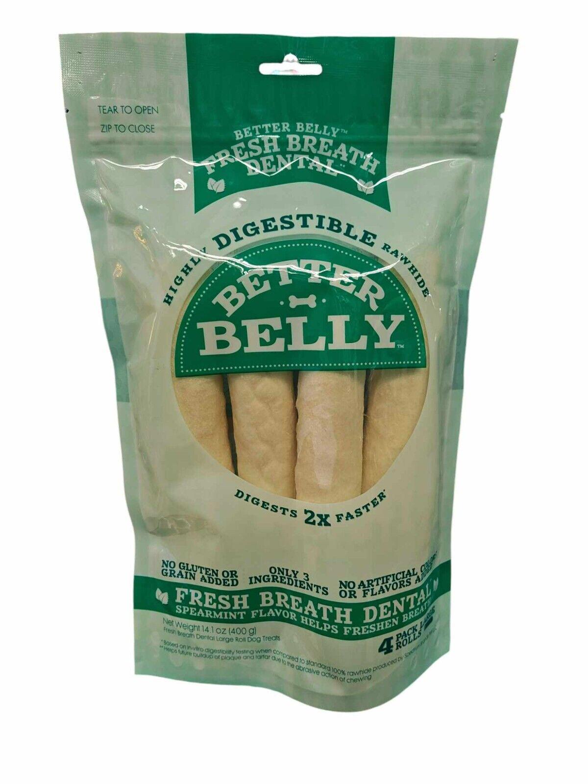 Better Belly Fresh Breath Dental Chews for dogs, digesting 2x faster with a peanut butter flavor.