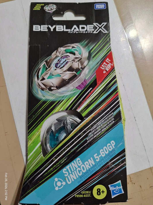 Beyblade X Sting Unicorn 5-60GP packaging featuring vibrant colors and design details.