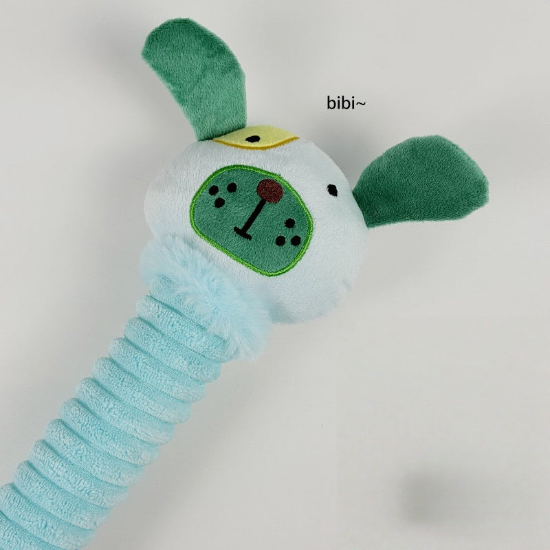 Bibi dog plush toy with a soft blue body and green ears, perfect for cuddling.