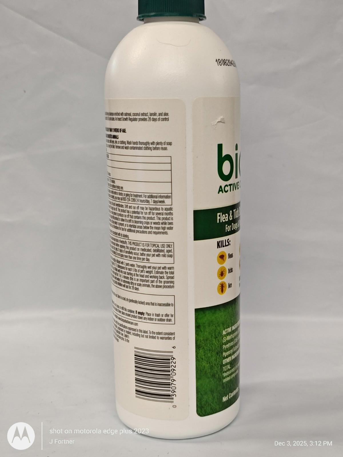 Bio Spot On Flea and Tick Treatment for Dogs, 8 oz bottle with detailed label.