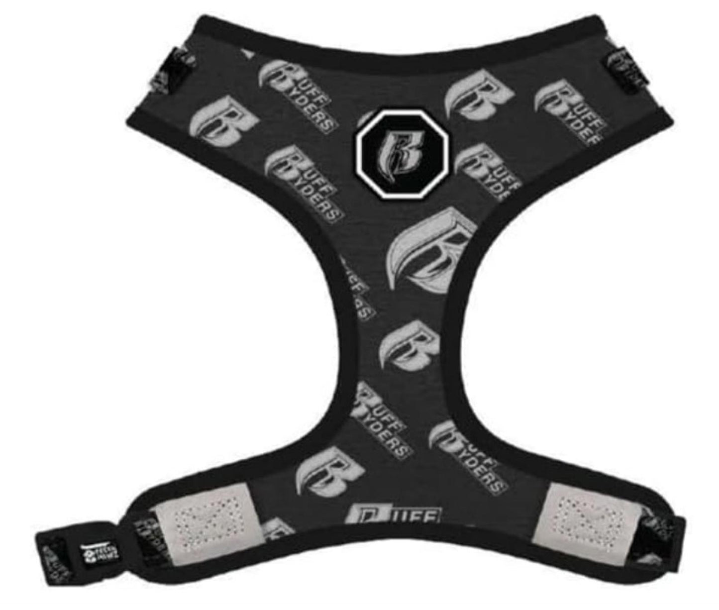 Black Pet Harness featuring durable material and logo design for comfort and style.