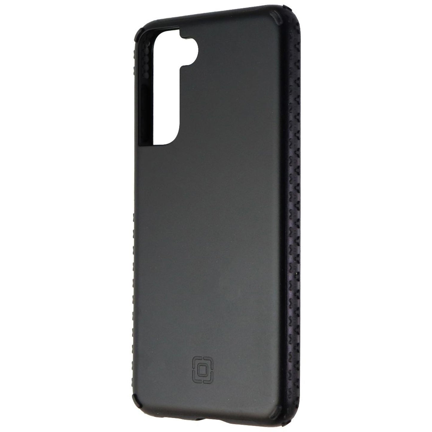 Black phone case with textured edges for enhanced grip.