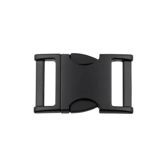 Black Plastic Buckle featuring a sturdy design for belts and straps.