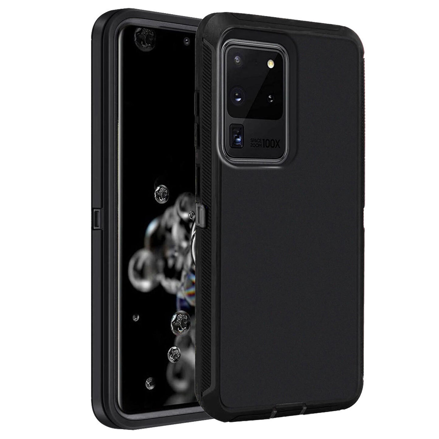 Black Samsung Galaxy S20 Ultra case with precise cutouts for camera and buttons.