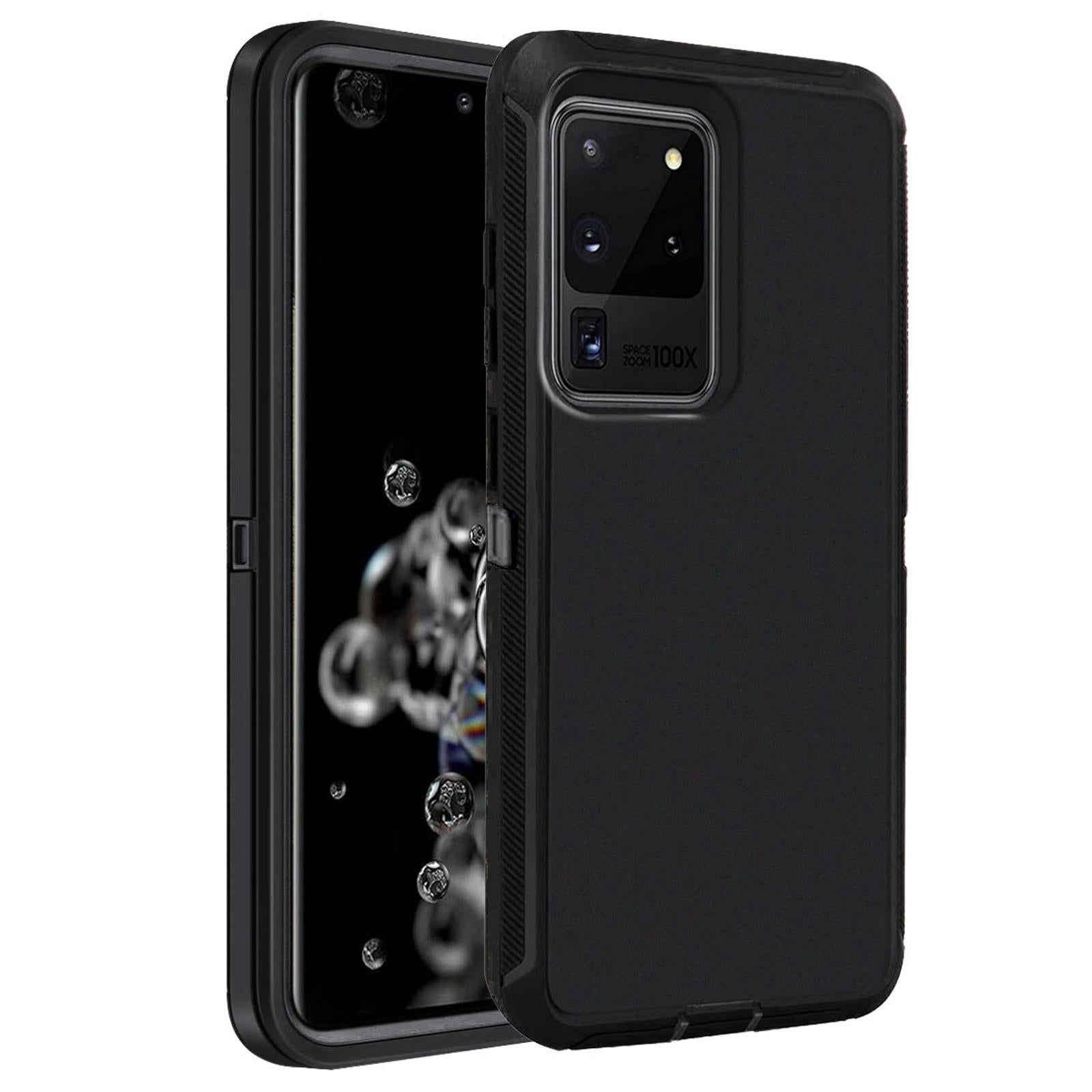 Black Samsung Galaxy S20 Ultra case with precise cutouts for camera and buttons.