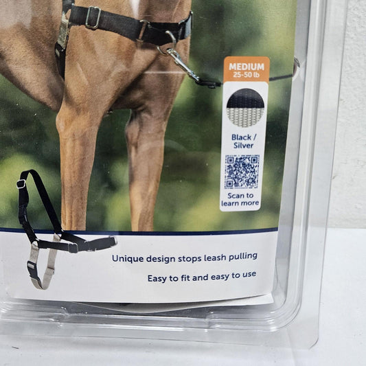 Black Silver Dog Harness designed to stop pulling, easy to fit and use.