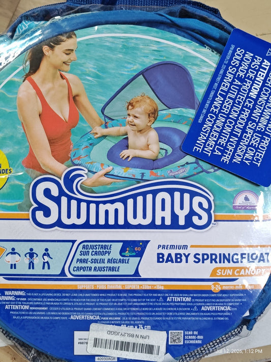Swimways Premium Baby Springfloat  Sun Canopy Blue 9-24 Mos *NEW*