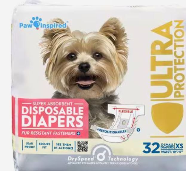 Dog Diapers Female Disposable Diapers, Dogs Puppy in Heat XS 32CT