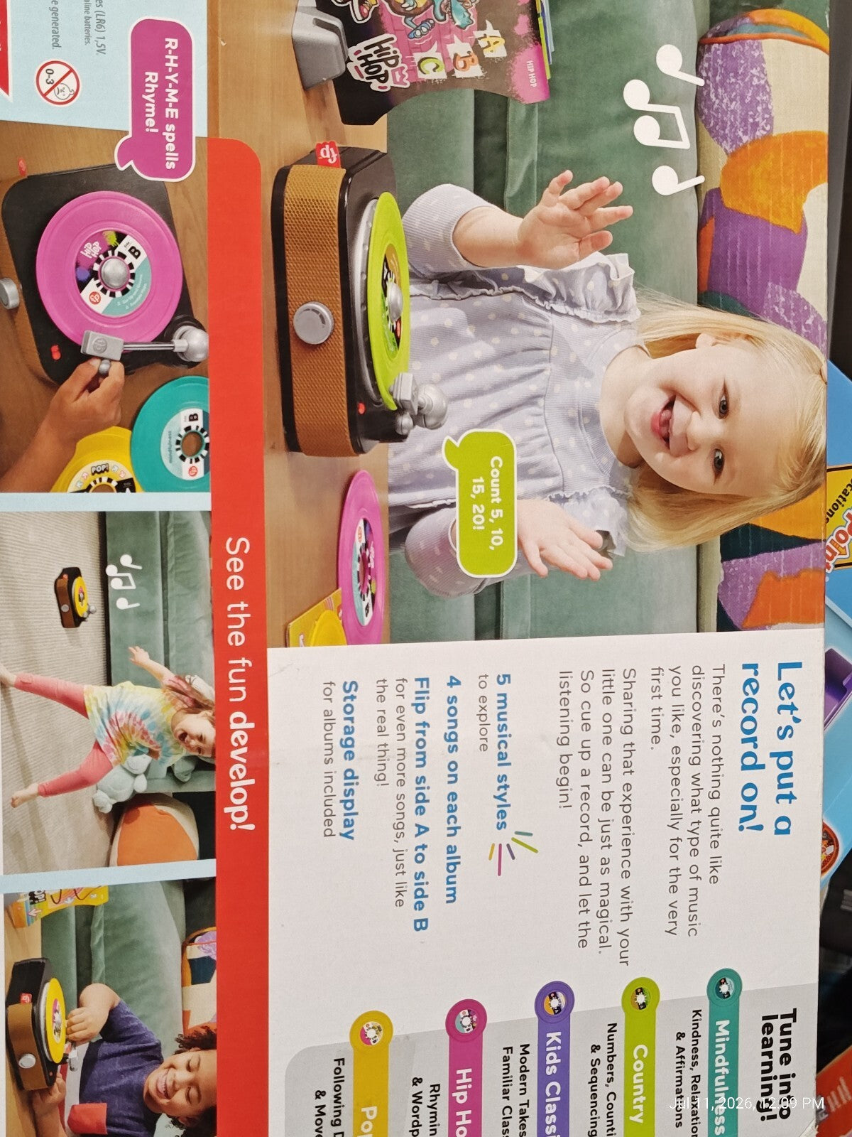 Fisher-Price Rockin’ Record Player Musical Toy W/Turntable & 5 Albums