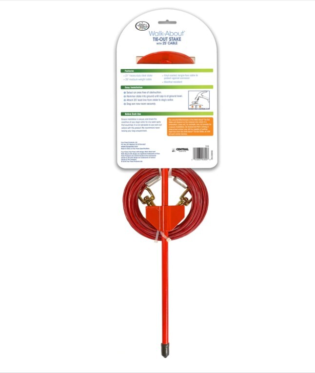 Four Paws Roam About Dog Tie Out Stake with Cable Red 25 Foot