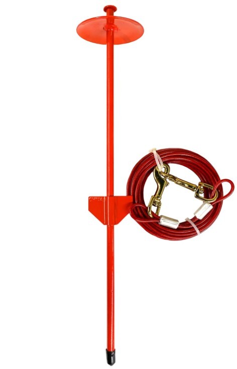 Four Paws Roam About Dog Tie Out Stake with Cable Red 25 Foot