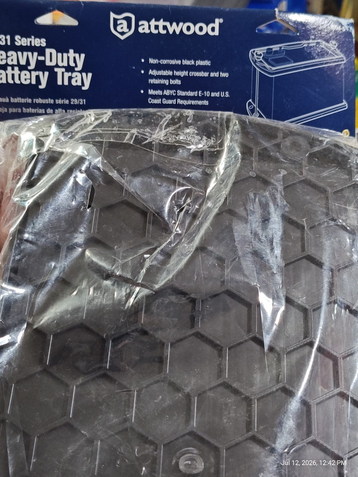Attwood 9094-5 Heavy-Duty Battery Tray, For 29/31 Series Batteries, Black Pla...
