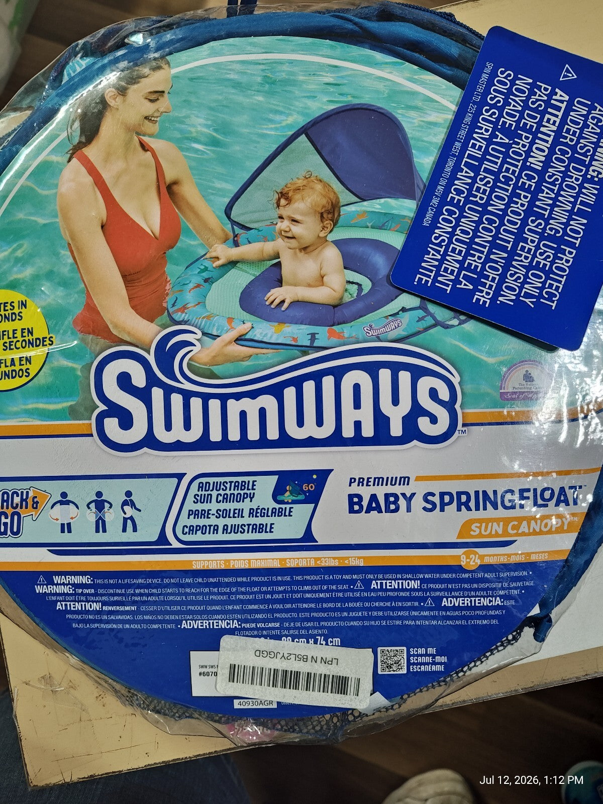 Swimways Premium Baby Springfloat  Sun Canopy Blue 9-24 Mos *NEW*