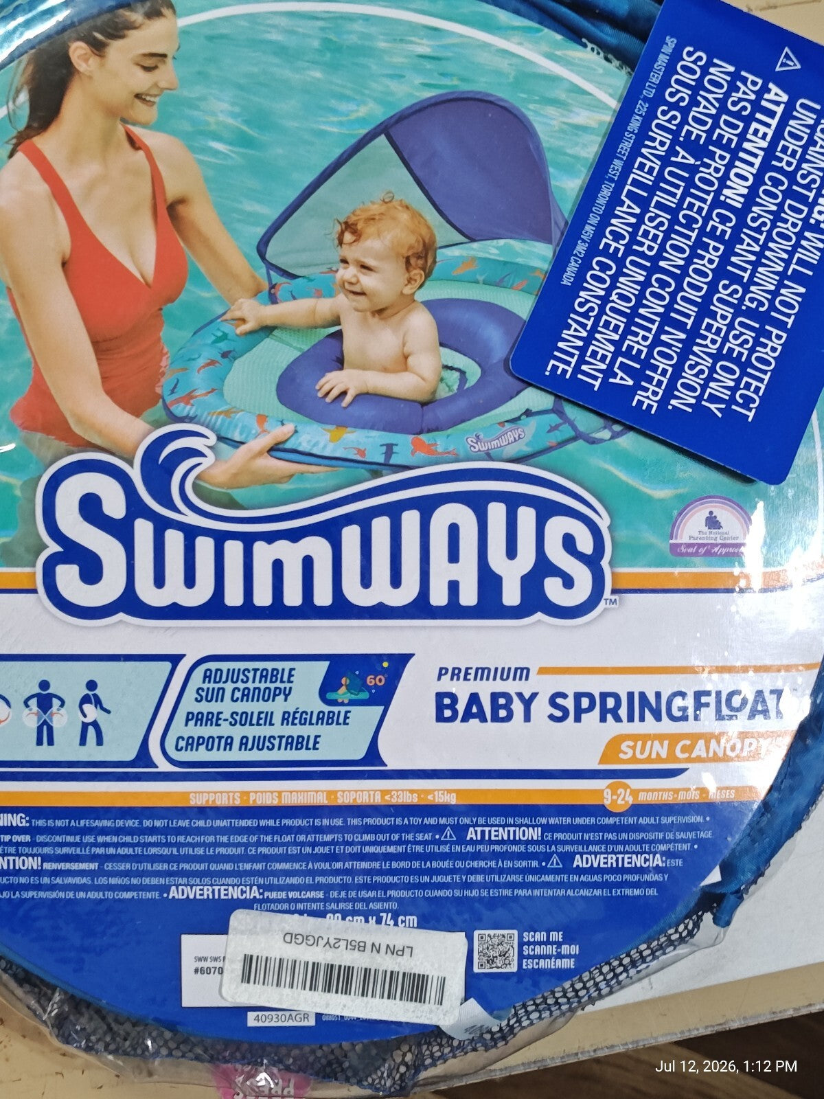 Swimways Premium Baby Springfloat  Sun Canopy Blue 9-24 Mos *NEW*