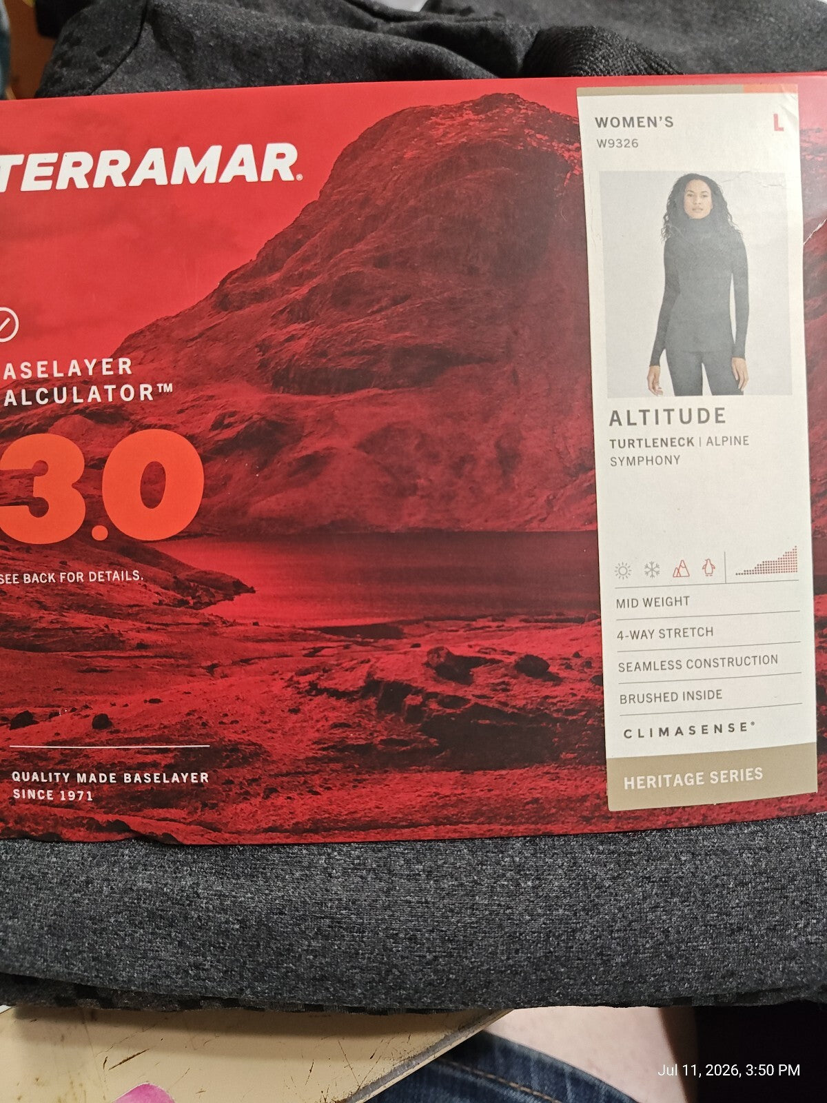 Terramar Climasense 3.0 Women's Gray Turtleneck Baselayer Shirt Size Large