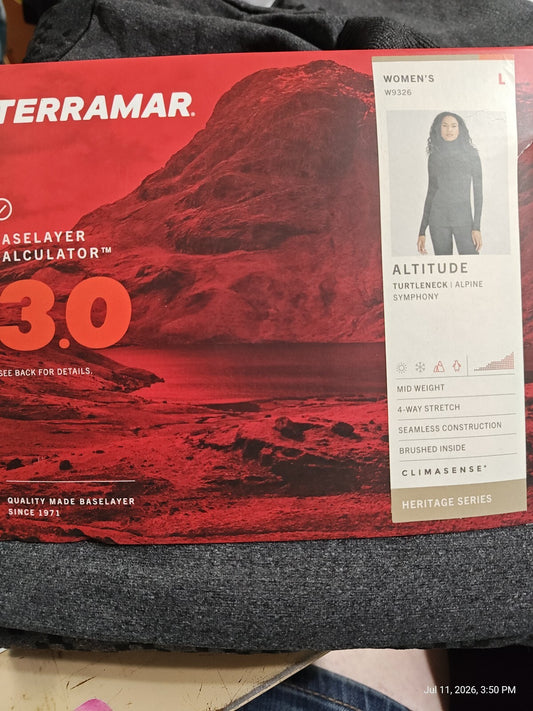 Terramar Climasense 3.0 Women's Gray Turtleneck Baselayer Shirt Size Large