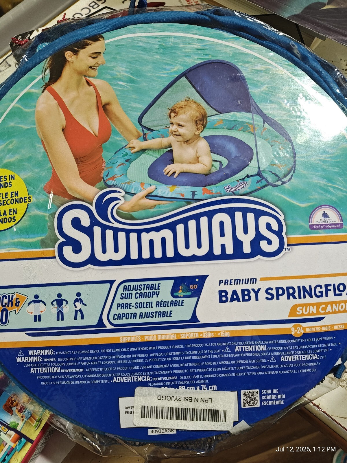 Swimways Premium Baby Springfloat  Sun Canopy Blue 9-24 Mos *NEW*