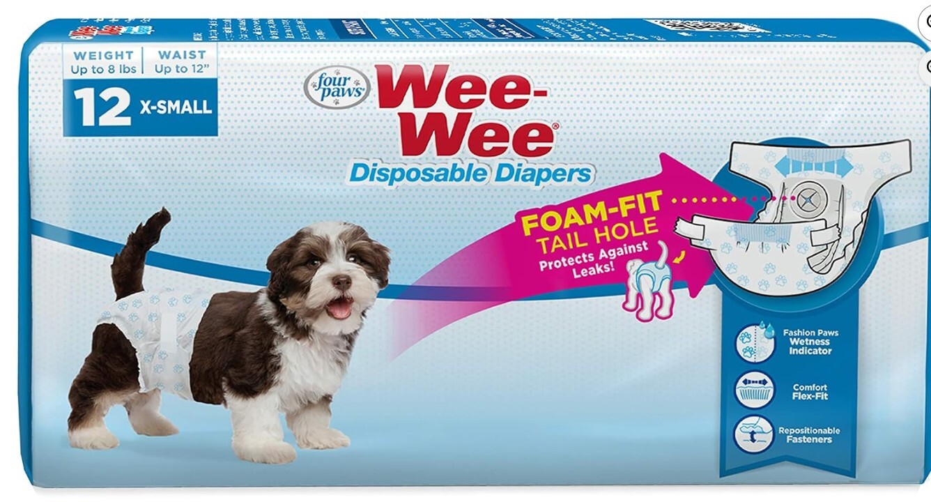 Four Paws Wee-Wee Disposable Dog Diapers, X-Small, 12 Count