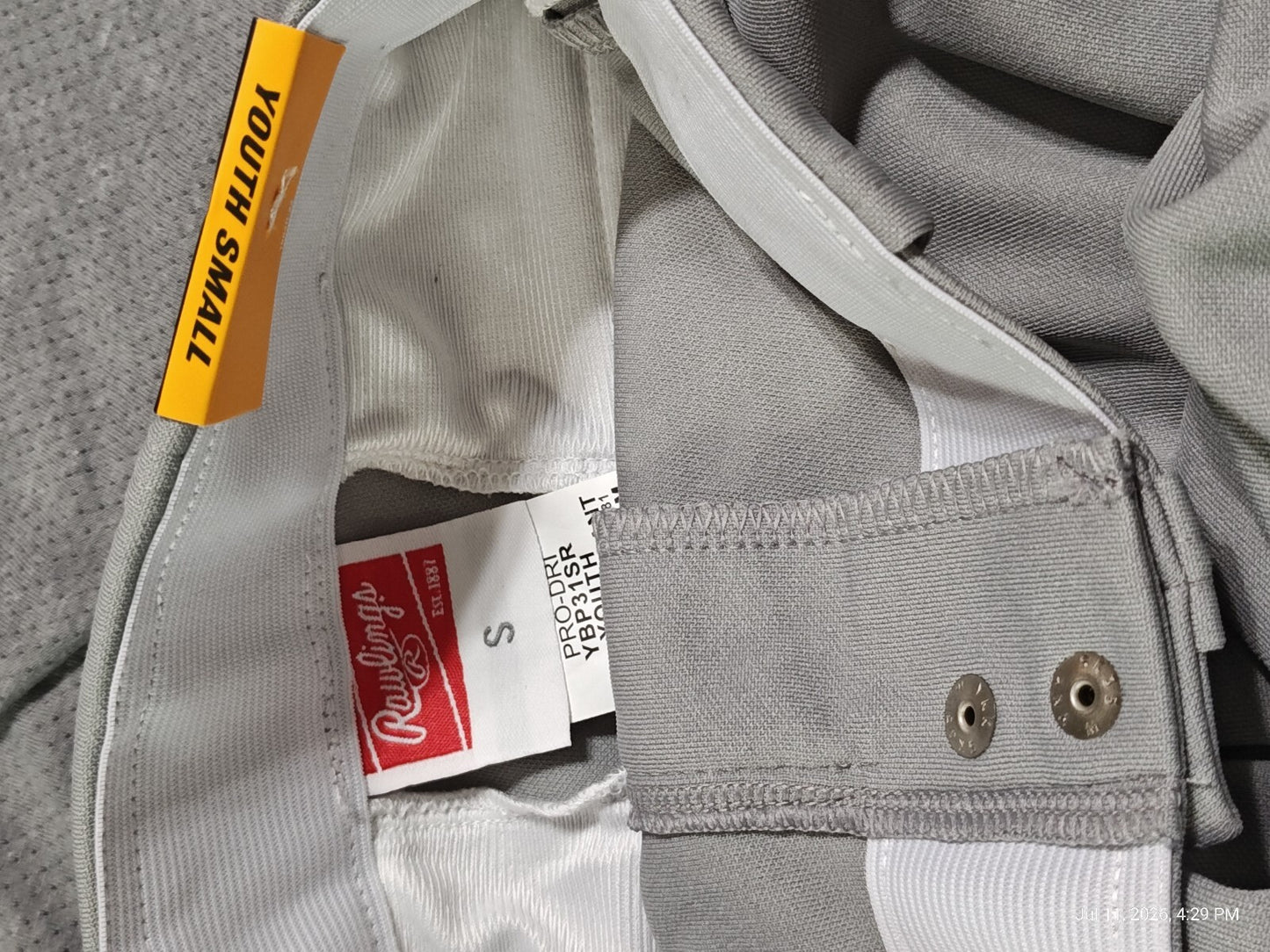Rawlings Semi-Relaxed Full Length Baseball Pant | Solid Grey Youth Small