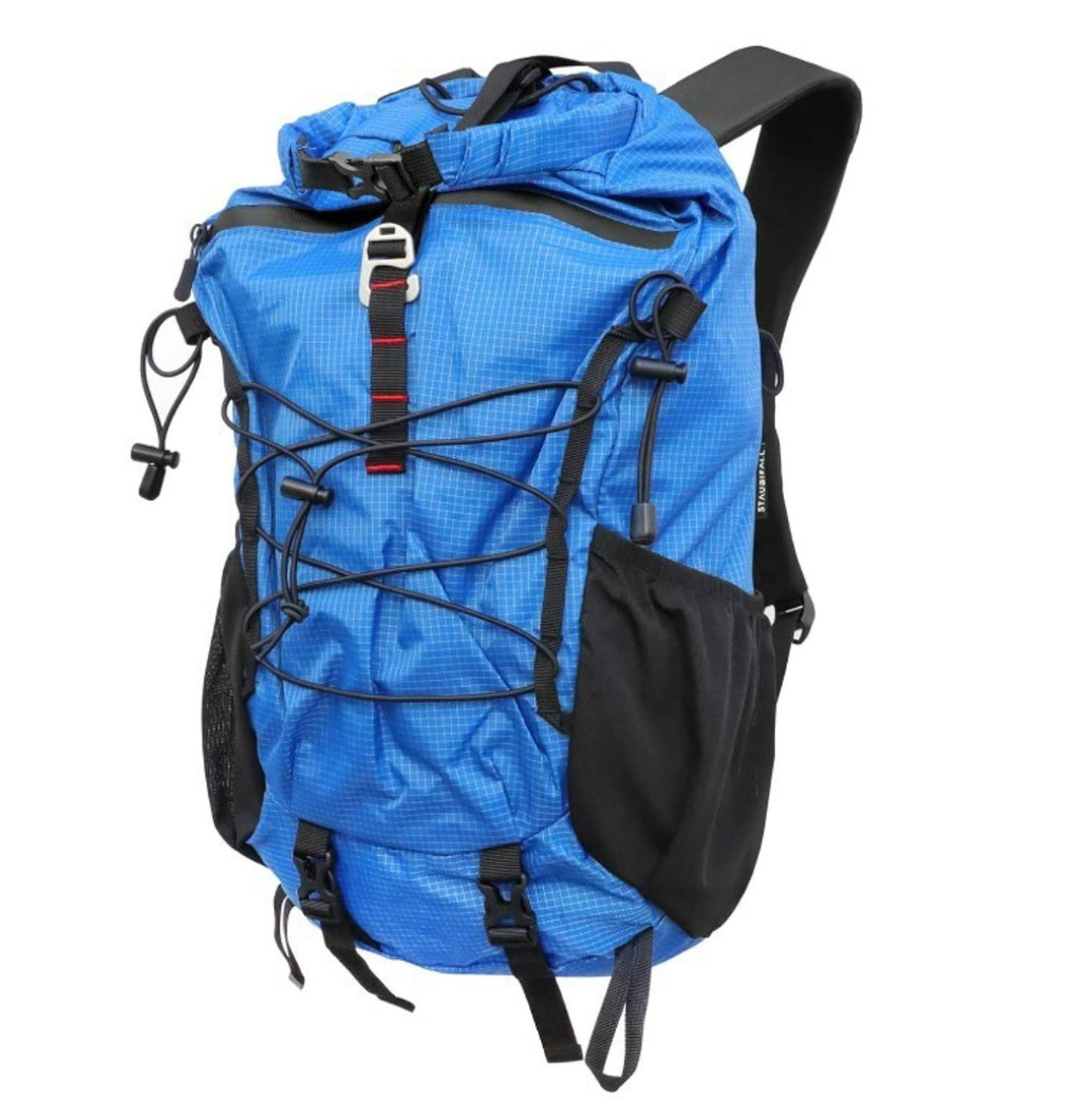 Blue Hiking Backpack with adjustable straps and side pockets for outdoor adventures.