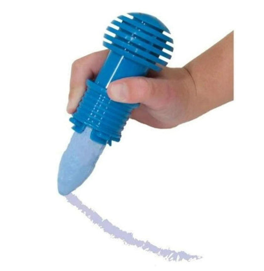 Blue microphone-shaped chalk holder for easy drawing and writing.