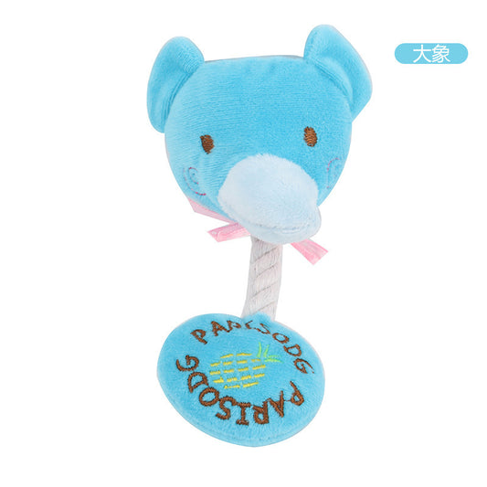 Blue Plush Rattle Toy featuring a cute animal head and soft texture for infants.
