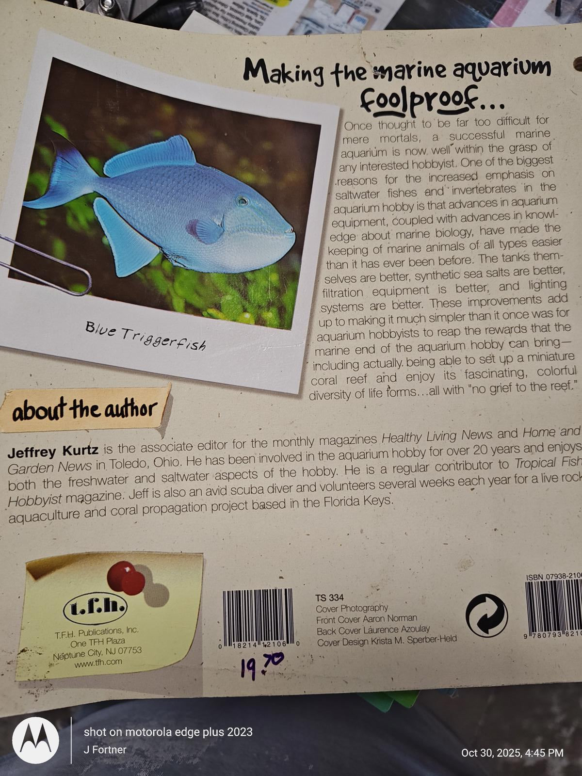 Blue Triggerfish featured in Making the Marine Aquarium Foolproof by Jeffrey Kurtz.