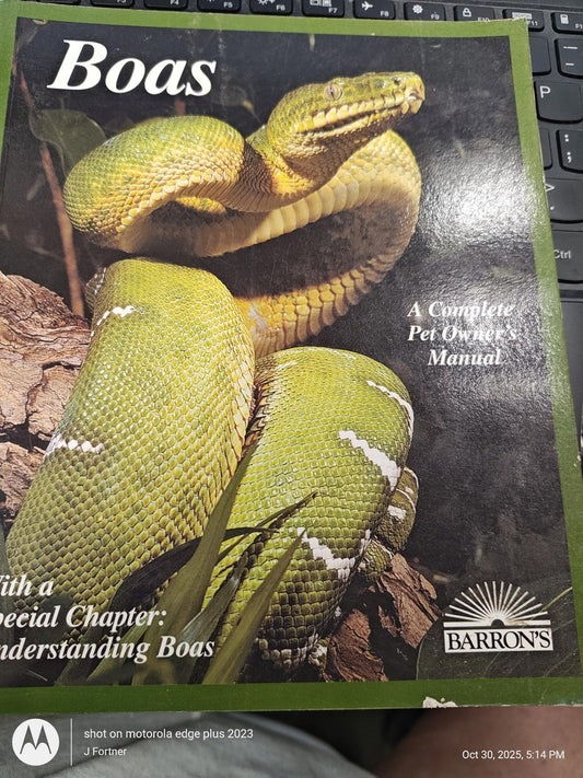 Boas book cover featuring a green boa constrictor on a natural background.