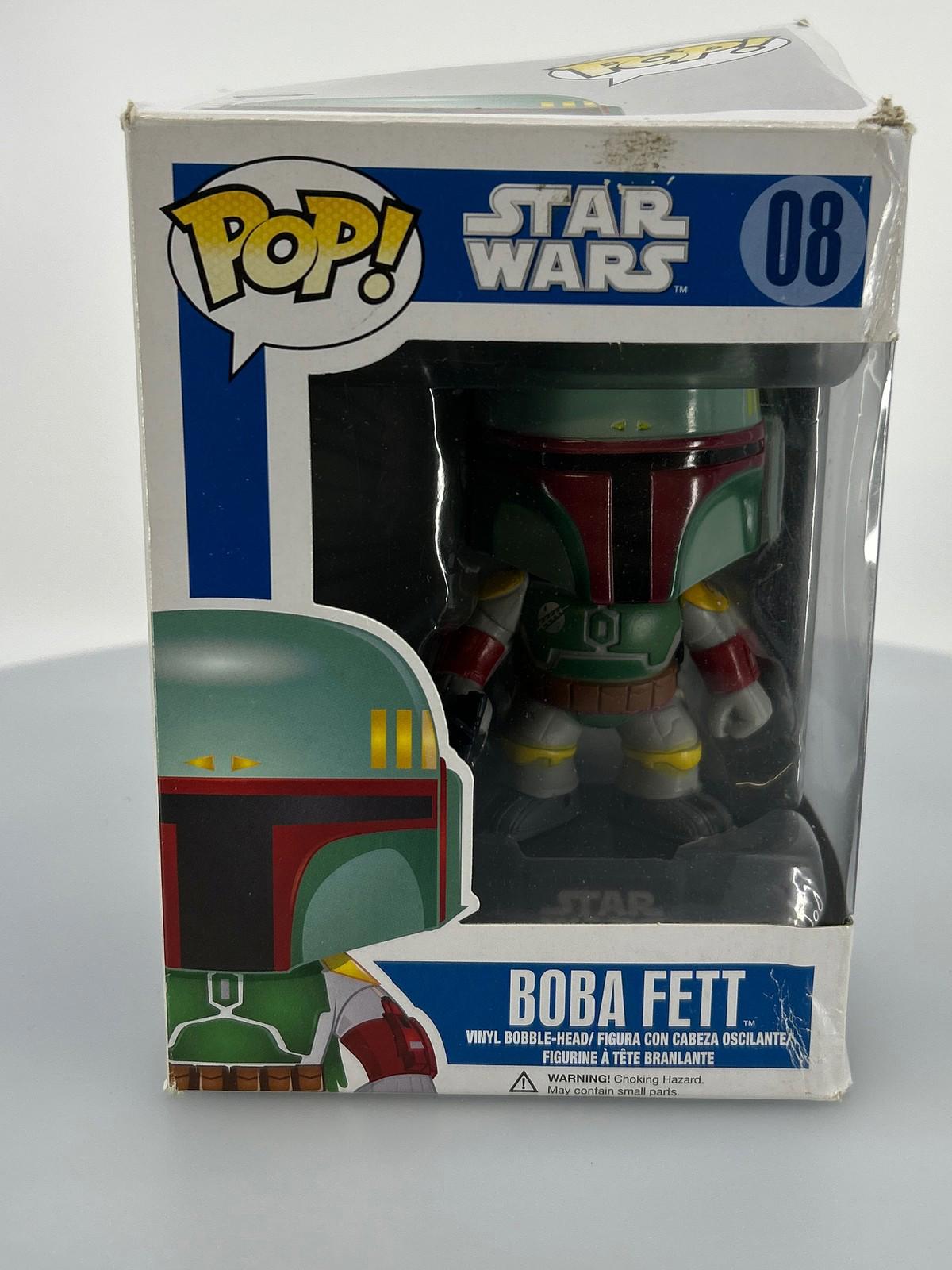 Boba Fett Funko Pop! figure from Star Wars, featuring detailed green and red armor.