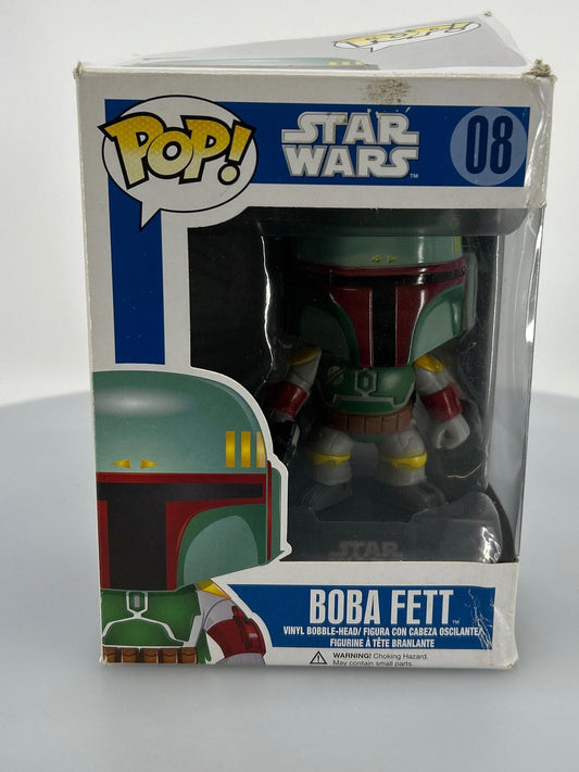 Boba Fett Funko Pop! figure from Star Wars, featuring detailed green and red armor.