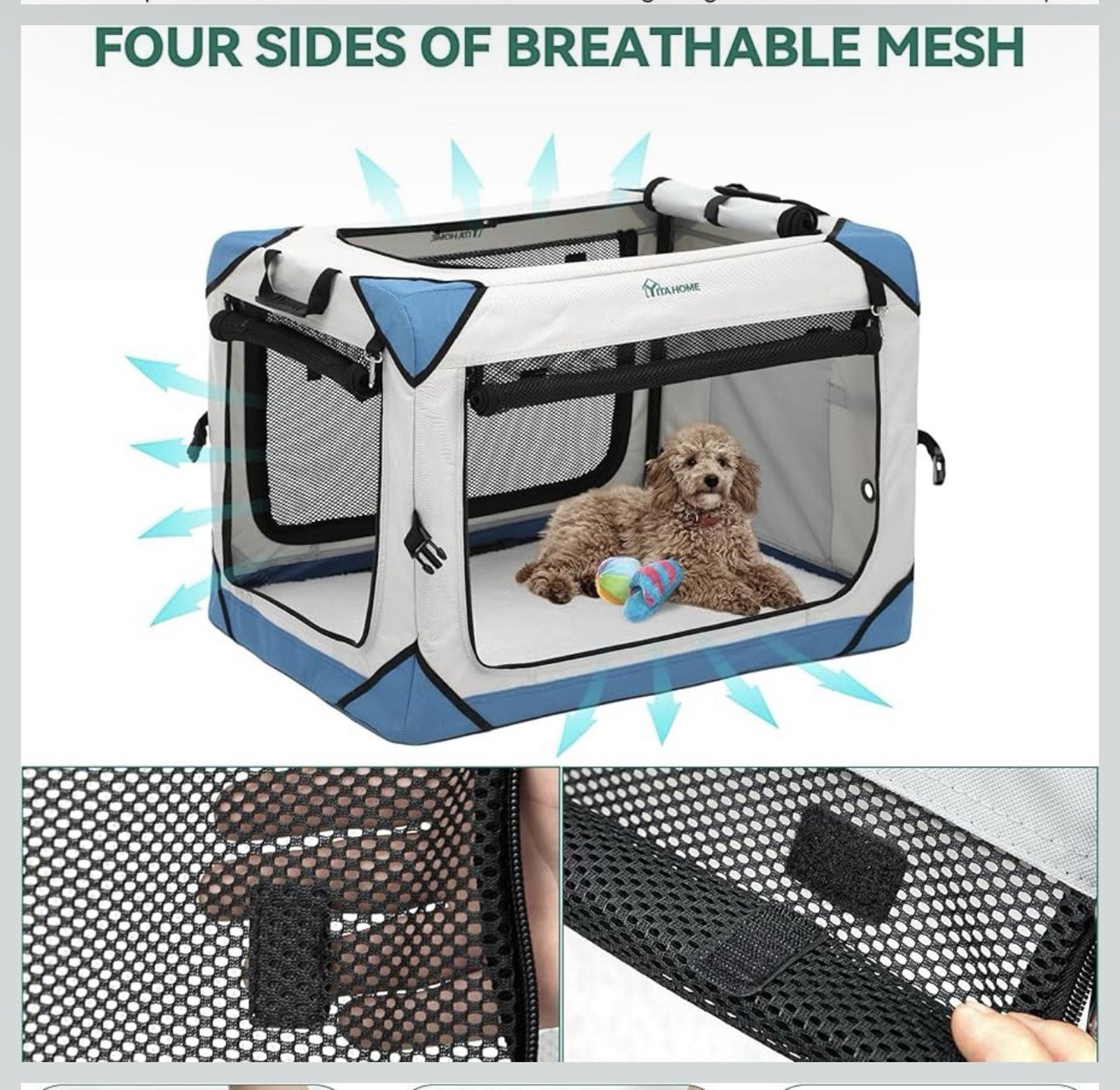 Breathable mesh pet playpen featuring four sides of ventilation and a cozy interior for pets.