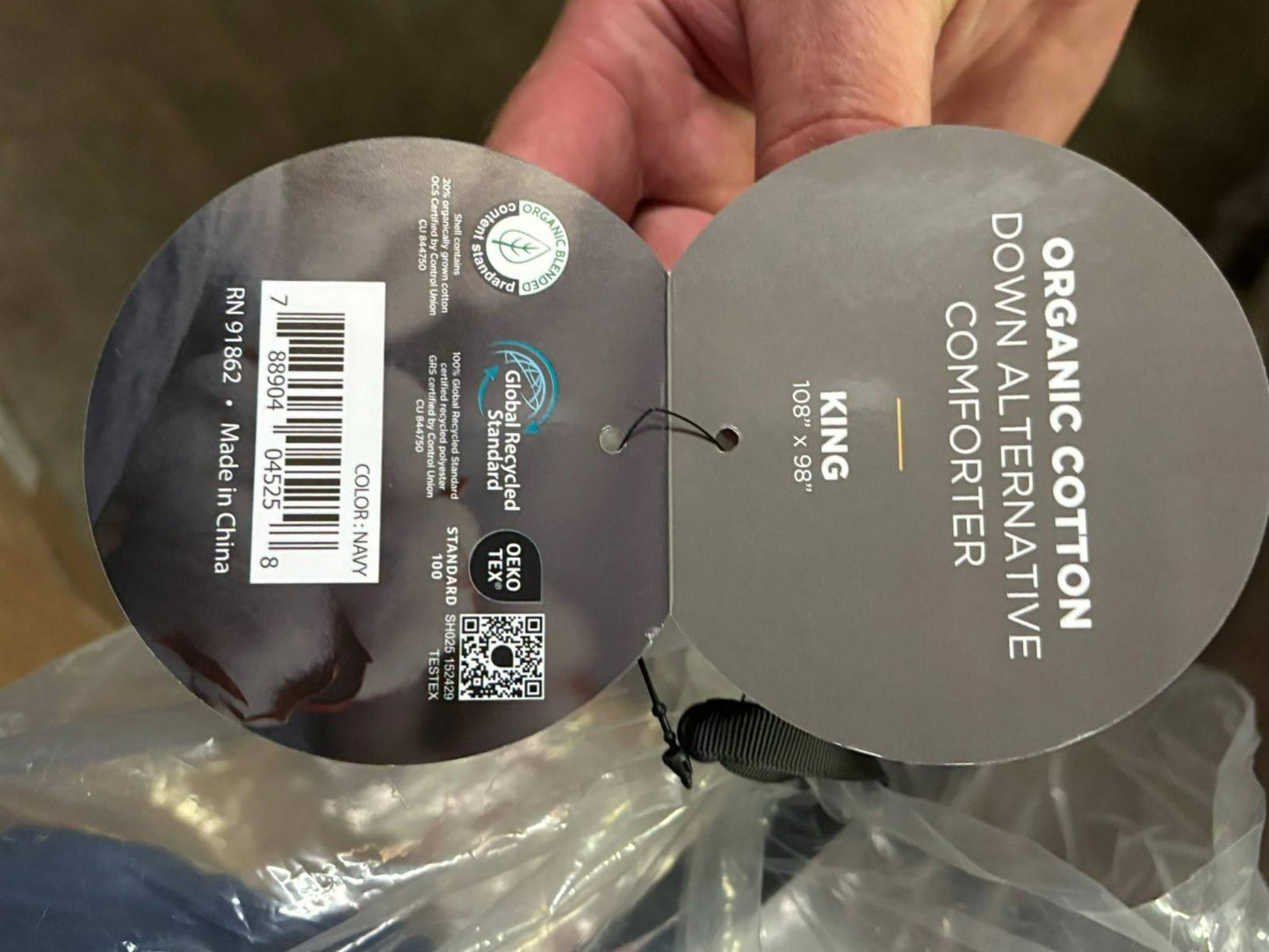 Farm to Home Organic Cotton Down Alternative Comforter King Navy 108" x 98" NEW