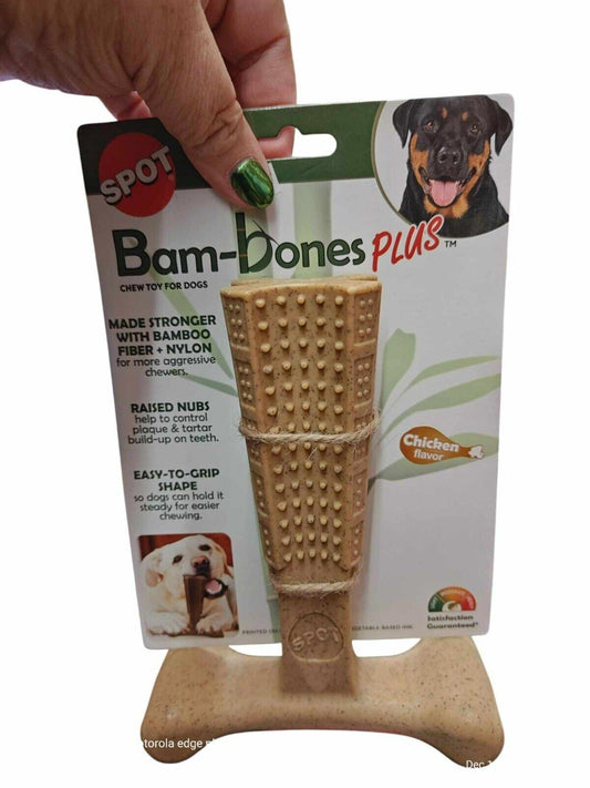SPOT Bam-Bones plus T Bone - Bamboo Fiber & Nylon, Durable Long Lasting Dog Chew