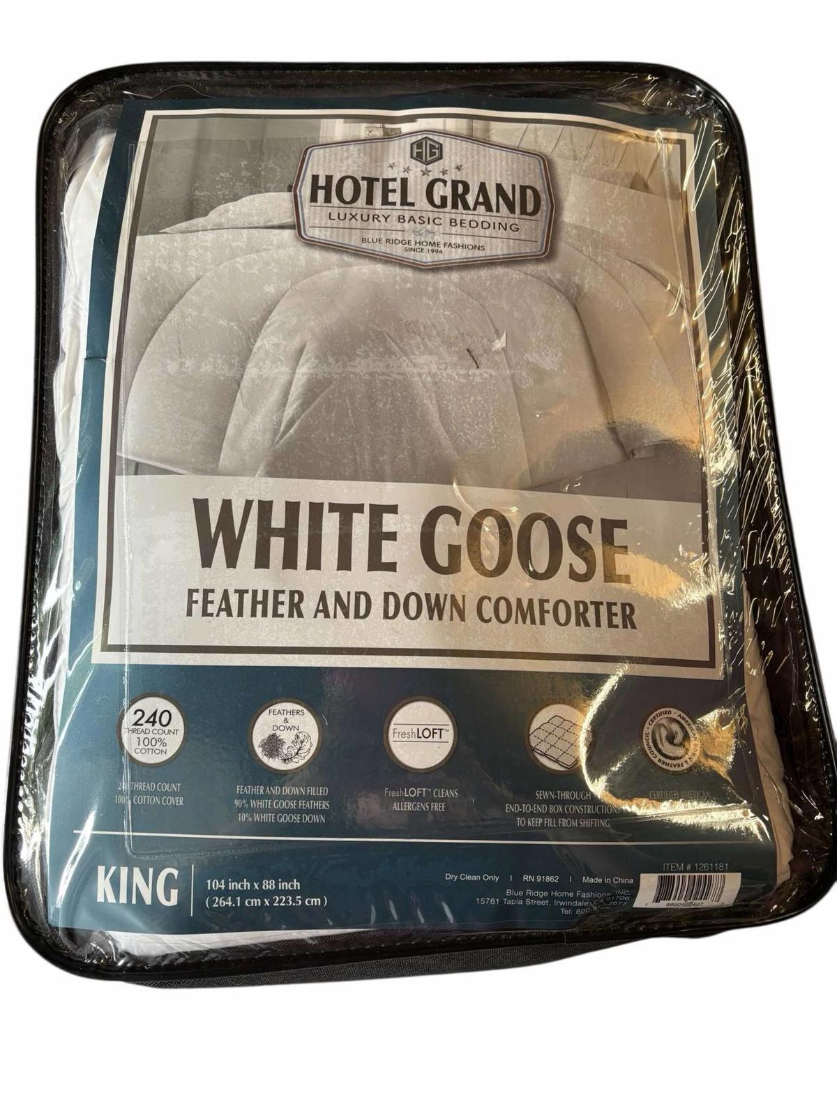 Hotel Grand, 240 TC Luxury White Goose Feather + Down Comforter King