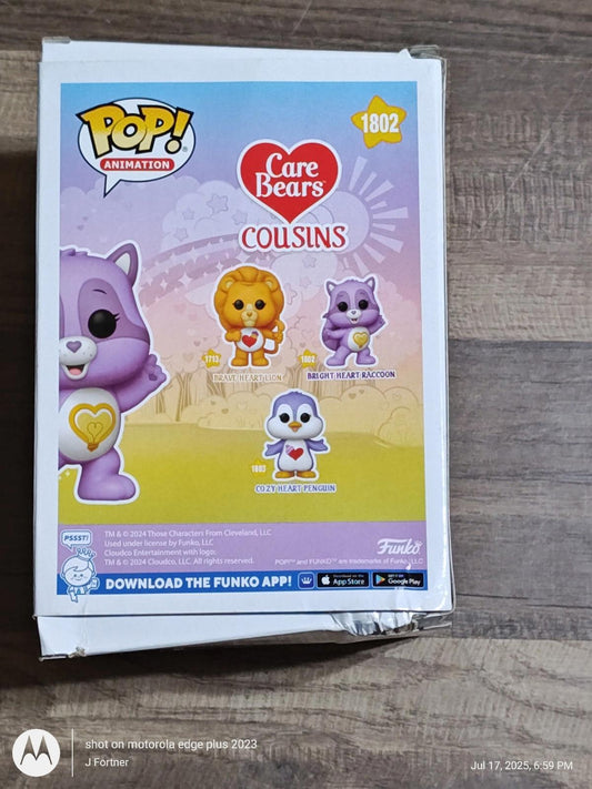 Care Bears Cousins Funko Pop! Animation figure box featuring Cheer Bear, Grumpy Bear, and others.