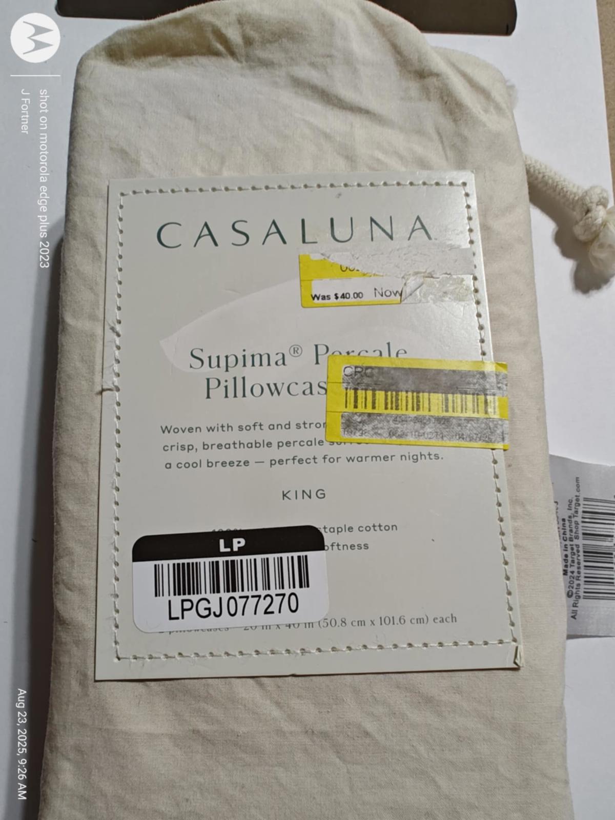 Casaluna Supima® Percale Pillowcase in king size, featuring breathable cotton for comfort.