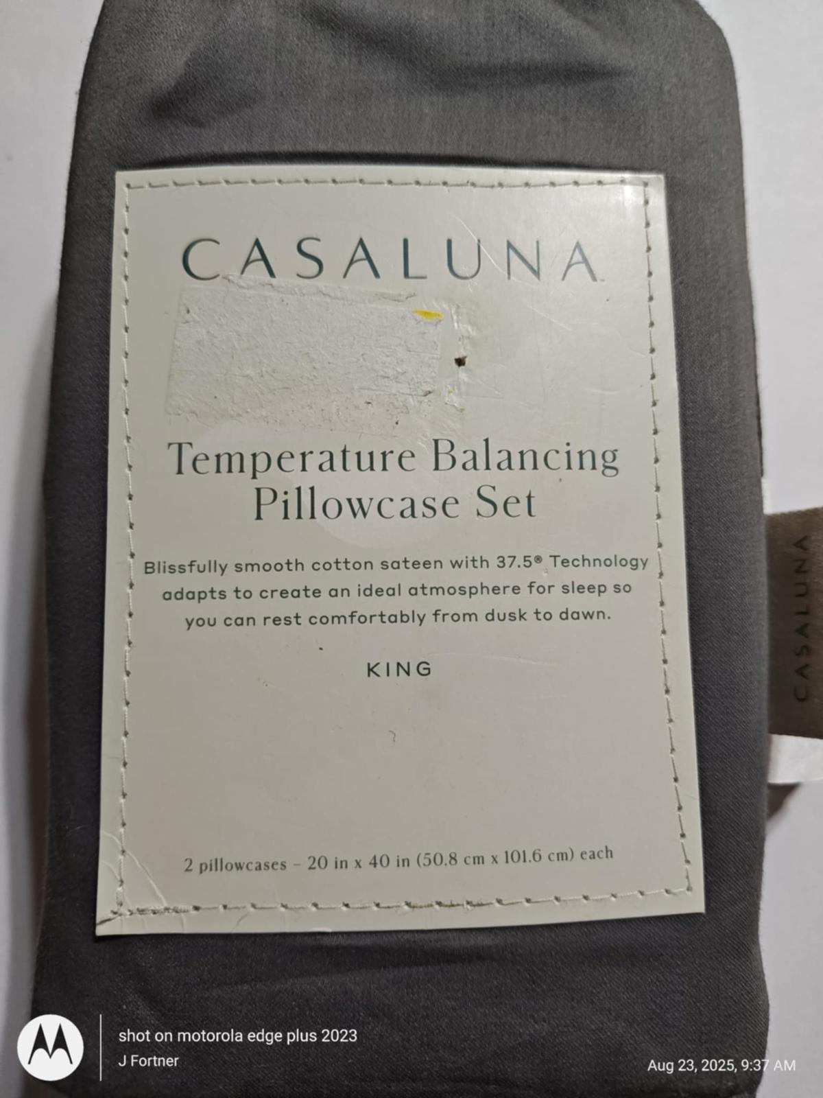 Casaluna Temperature Balancing Pillowcase Set in gray, designed for comfort and sleep quality.