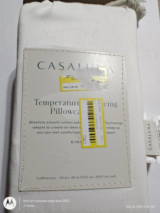 Casaluna temperature regulating pillowcase in white, designed for comfort and breathability.