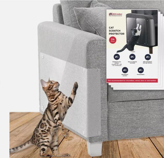 Cat Scratch Protector prevents furniture damage, featuring a clear design for easy installation.