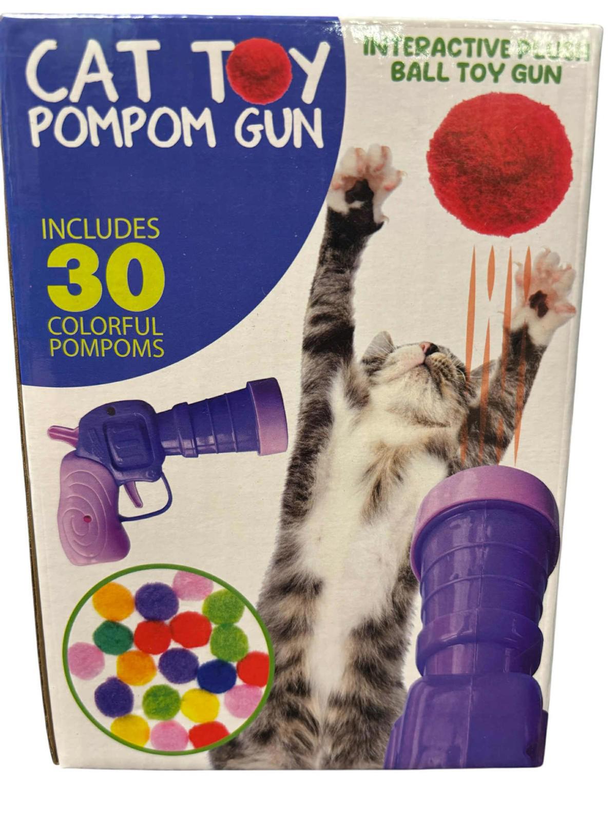 Cat Toy Pompom Gun includes 30 colorful pompoms for interactive play.