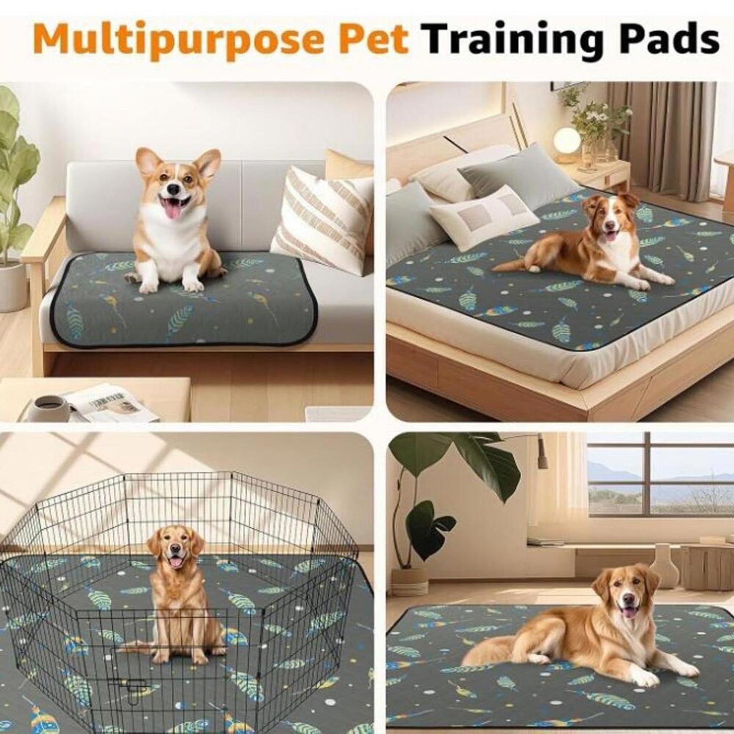 Washable Pee Pads for Dogs: 23 x 17 INCH 2PK Green with Dog Face