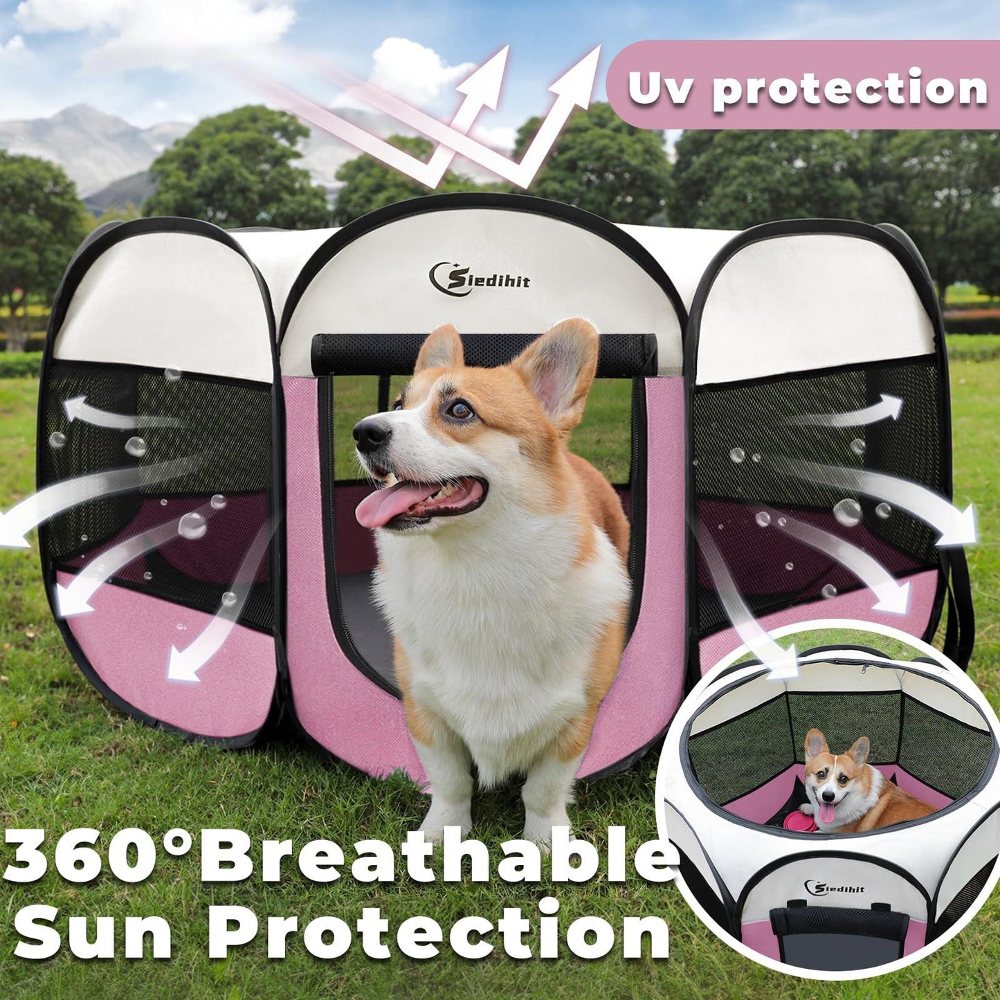 Pink Puppy Playpen for Small Dog Cat, Dog Tent Crates Cage Indoor/Outdoor,