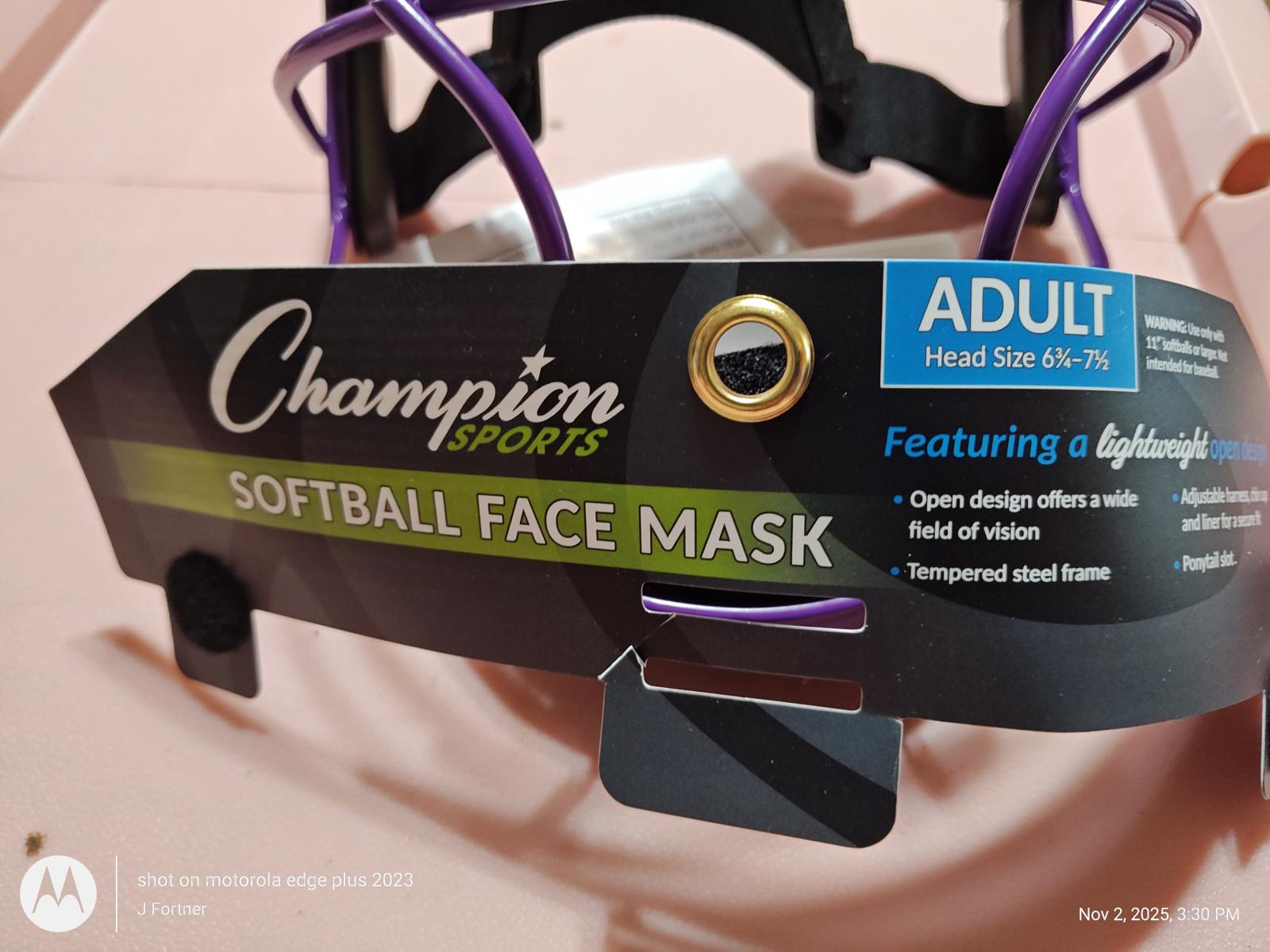 Champion Sports softball face mask featuring an open design for wide field of vision.