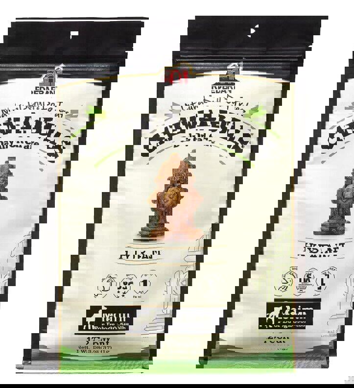 Chew-A-Bulls hydrant dental dog treats for daily oral care, medium size, 12 count.