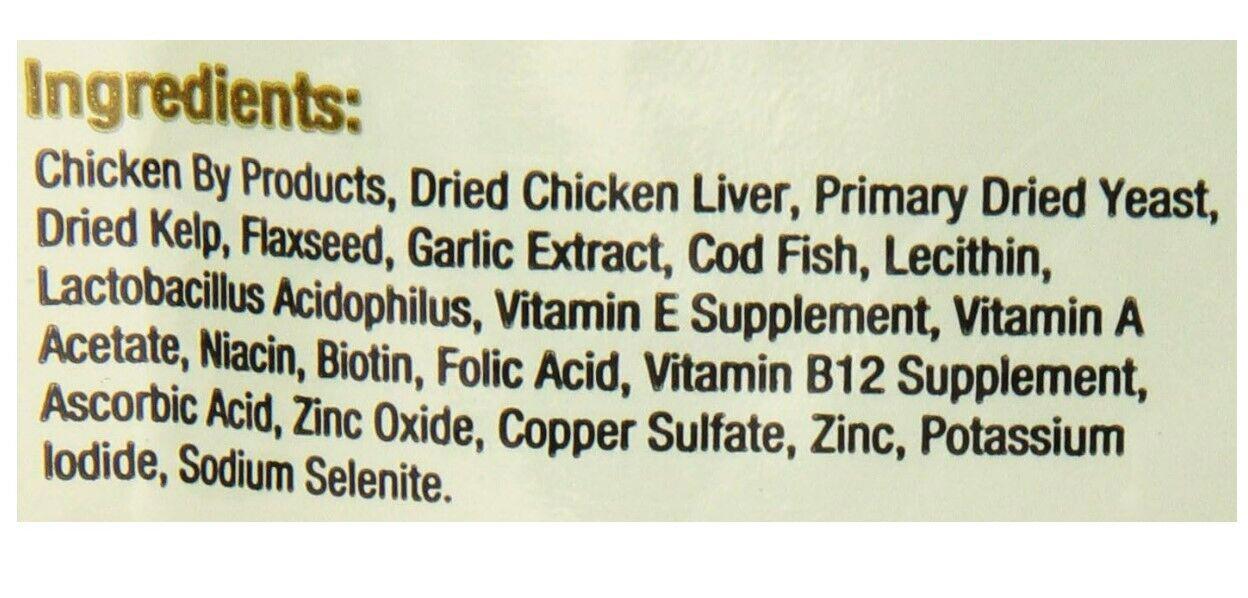 Chicken By Products ingredients list including dried chicken liver, yeast, and vitamins.