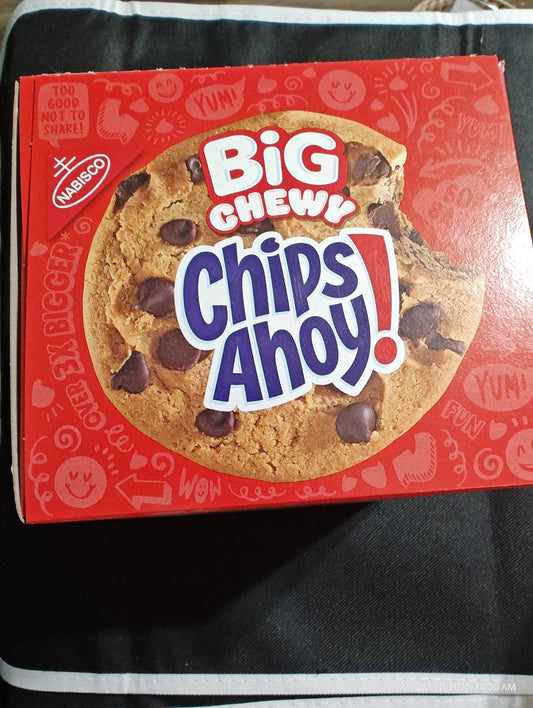 Chips Ahoy! Big Chewy cookies in a red package with chocolate chips.