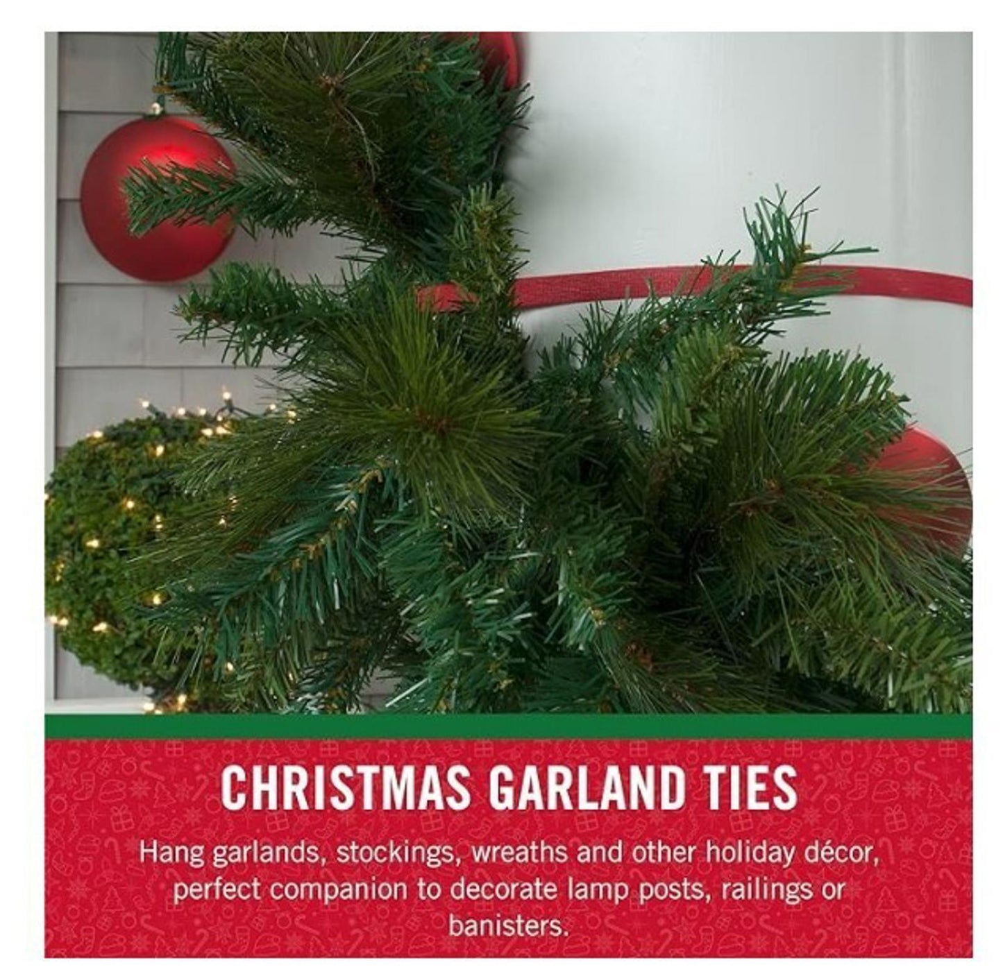 Christmas Garland Ties for hanging garlands, stockings, and wreaths with festive decorations.