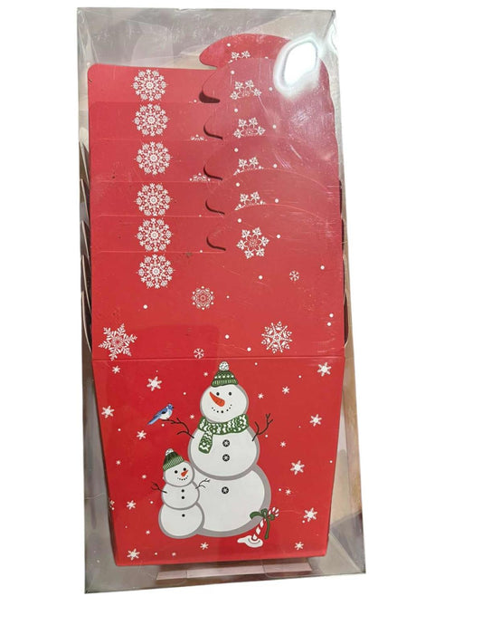 Christmas Gift Tags featuring a snowman design on red background.